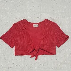 BOBKA Textured Coral Crop Top with Tie Front Made in the USA